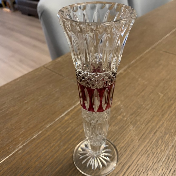 Ruby Cut-To-Clear Bavarian Bud Vase 8” Tall - Picture 1 of 9